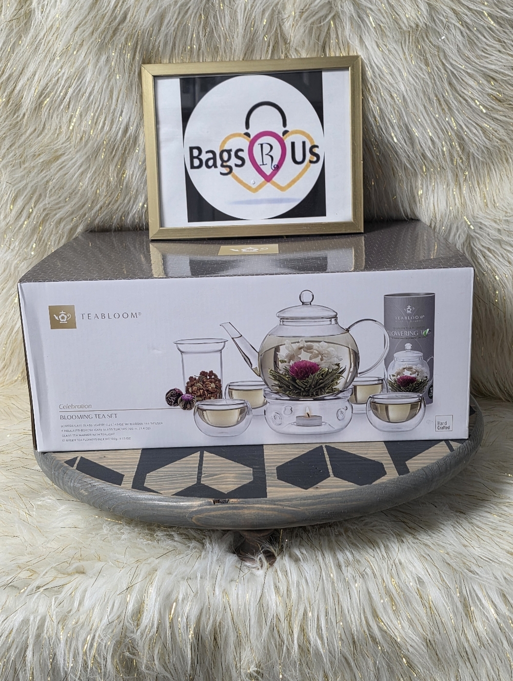 TEABLOOM TEA BLOOM CELEBRATION 40 OZ BLOOMING TEA SET TEAPOT CUPS WARMER MORE